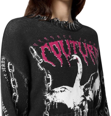 (W) Top Corto de Punto Negro VERSACE JEANS COUTURE SS24 con Estampado Animal. E77HAFM08-ECMF16-E899 Details for (W) Top Corto de Punto Negro VERSACE JEANS COUTURE SS24 con Estampado Animal. E77HAFM08-ECMF16-E899