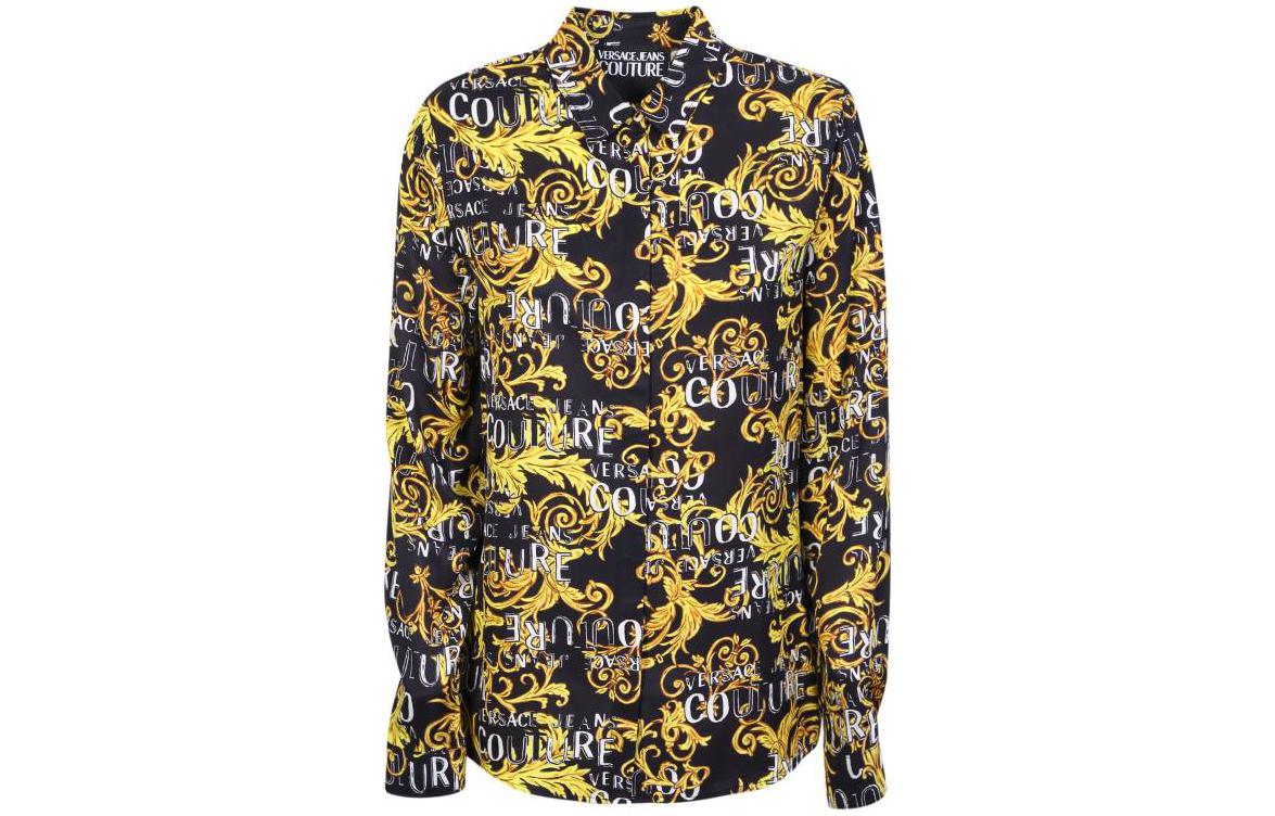 (Women) Versace Jeans SS23 All-Over Print Long-Sleeve Shirt Women’s Black. 74HAL201-NS219-G89