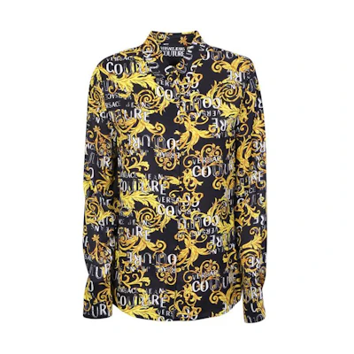 (Women) Versace Jeans SS23 All-Over Print Long-Sleeve Shirt Women’s Black. 74HAL201-NS219-G89