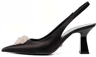(Women) Versace La Medusa 8cm Heel 'Black Velvet Pointed Toe Mules' 1A00619-1002388_1B000 (Women) Versace La Medusa 8cm Heel 'Black Velvet Pointed Toe Mules' 1A00619-1002388_1B000