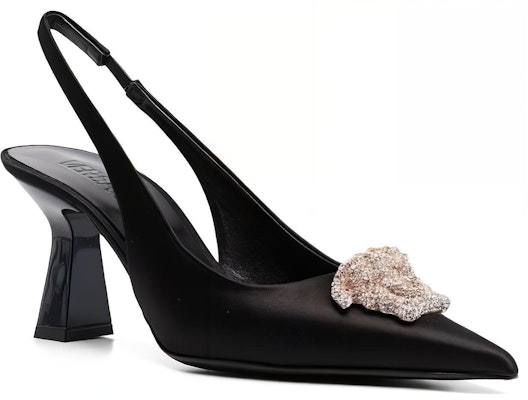 (Women) Versace La Medusa 8cm Heel 'Black Velvet Pointed Toe Mules' 1A00619-1002388_1B000 Order (Women) Versace La Medusa 8cm Heel 'Black Velvet Pointed Toe Mules' 1A00619-1002388_1B000