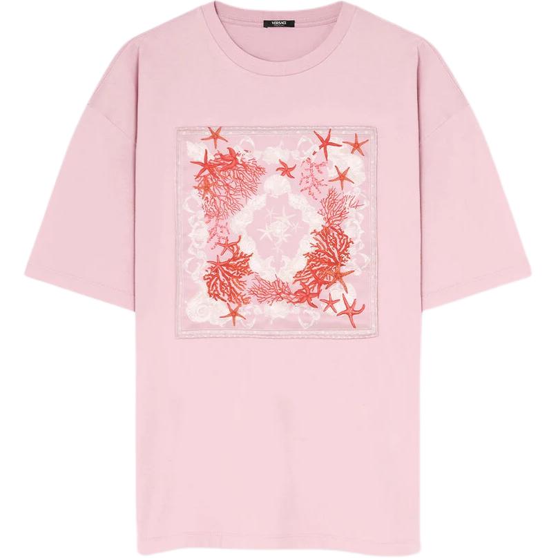 (Women) VERSACE La Vacanza SS24 Starfish Print Loose Fit Pink  T-Shirt. 1016291-1A11602-2PV00