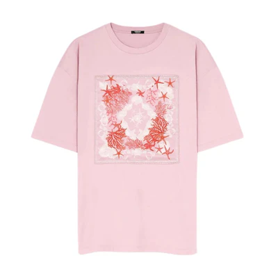 (Women) VERSACE La Vacanza SS24 Starfish Print Loose Fit Pink T-Shirt. 1016291-1A11602-2PV00