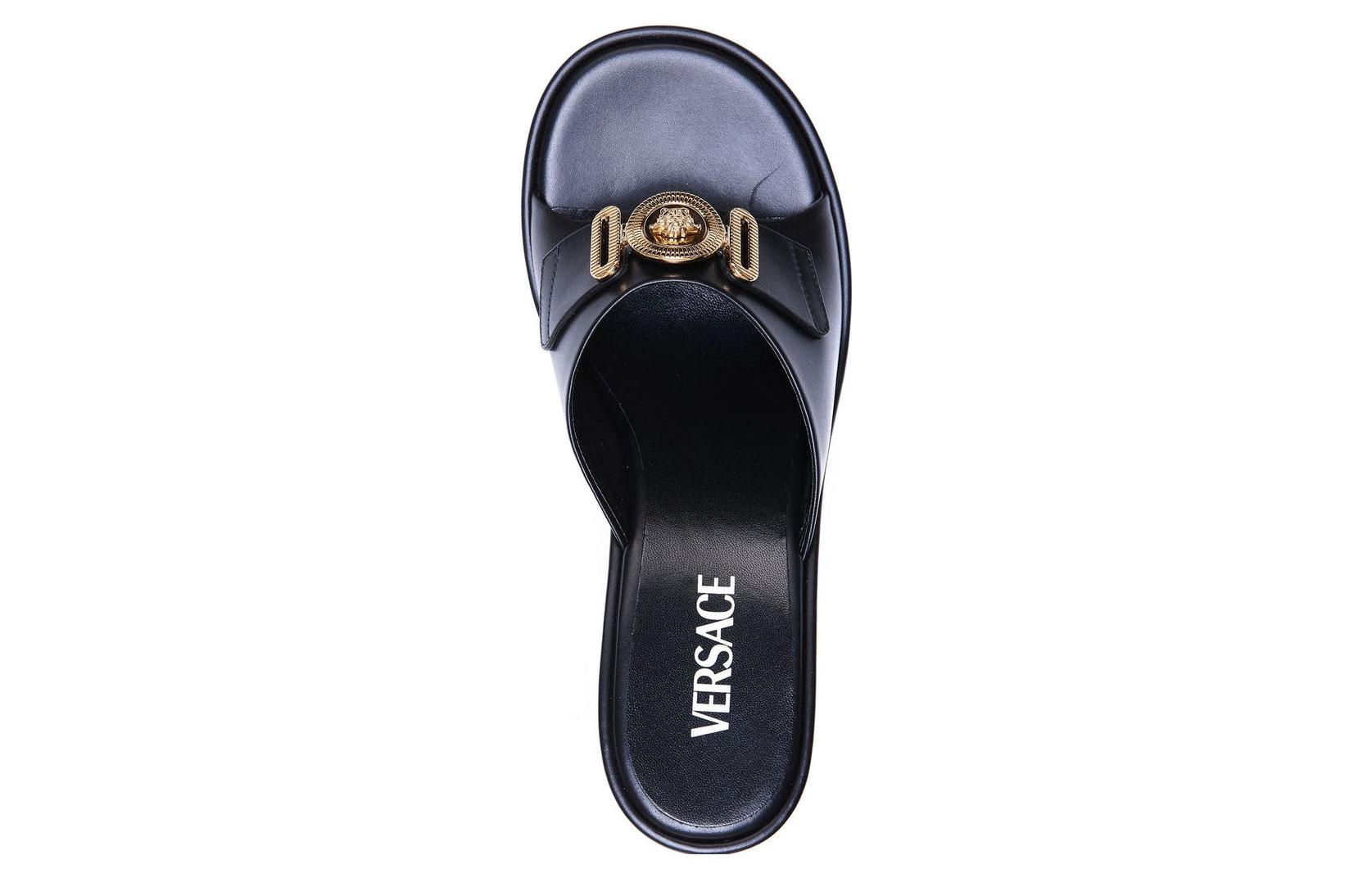 Purchase (W) ヴェルサーチ レザー厚底スライドサンダル (黒) 1004323-DVT2P_1B00V