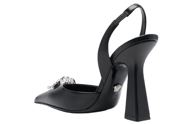 Lookbook (W) Versace Leren Fashion Slip-On Chunky Hoge Hakken ''Zwart'' 1001207DVT2P1B00P