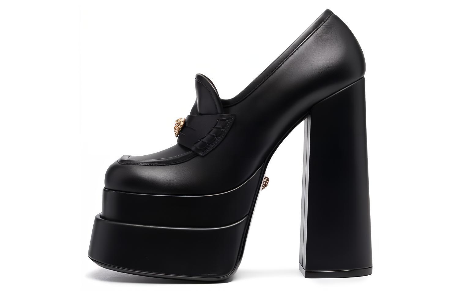 Buy (W) (女性用) ヴェルサーチレザーハイヒール「グロッシーブラックファッション」1A04002-DVT2P_1B00V 1A04002-DVT2P_1B00V