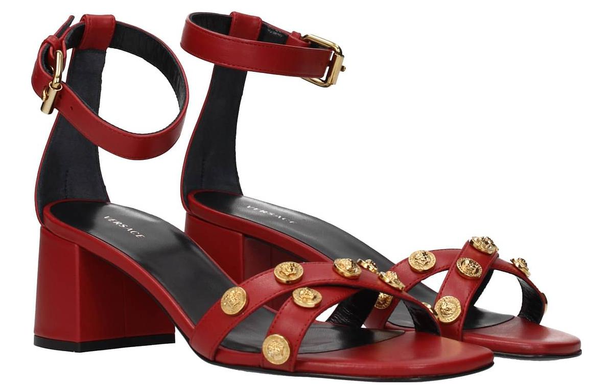 (W) Versace Leather High-Heel Fashion Sandals 'Red Buckle' 圖 2
