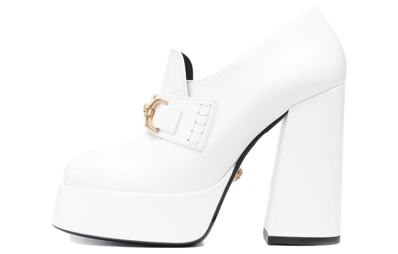 (Women) Versace Leather High-Heel Mules 'White Fashion Chunky Heel' 1010175-DVT2P_1W00V