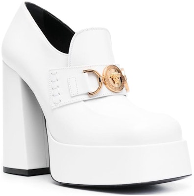 (Women) Versace Leather High-Heel Mules 'White Fashion Chunky Heel' 1010175-DVT2P_1W00V Order (Women) Versace Leather High-Heel Mules 'White Fashion Chunky Heel' 1010175-DVT2P_1W00V