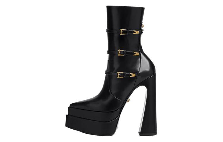 (Women) Versace Leather Platform Buckle Ankle Boot 'Black' 1007252-DVT51_1B00V