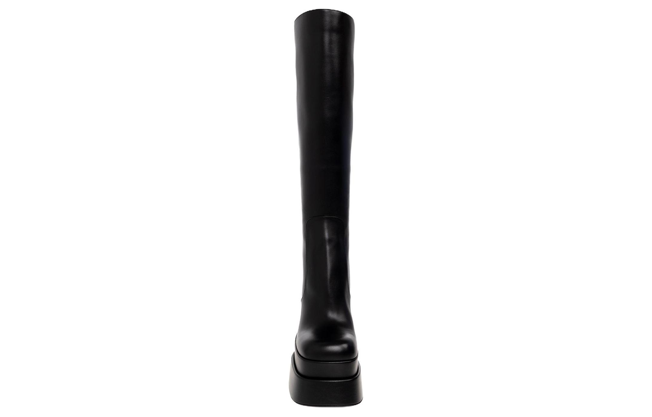 Purchase (W) ヴェルサーチ レザー プラットフォームニーハイブーツ (黒) 1003876-DVT2P_1B00V