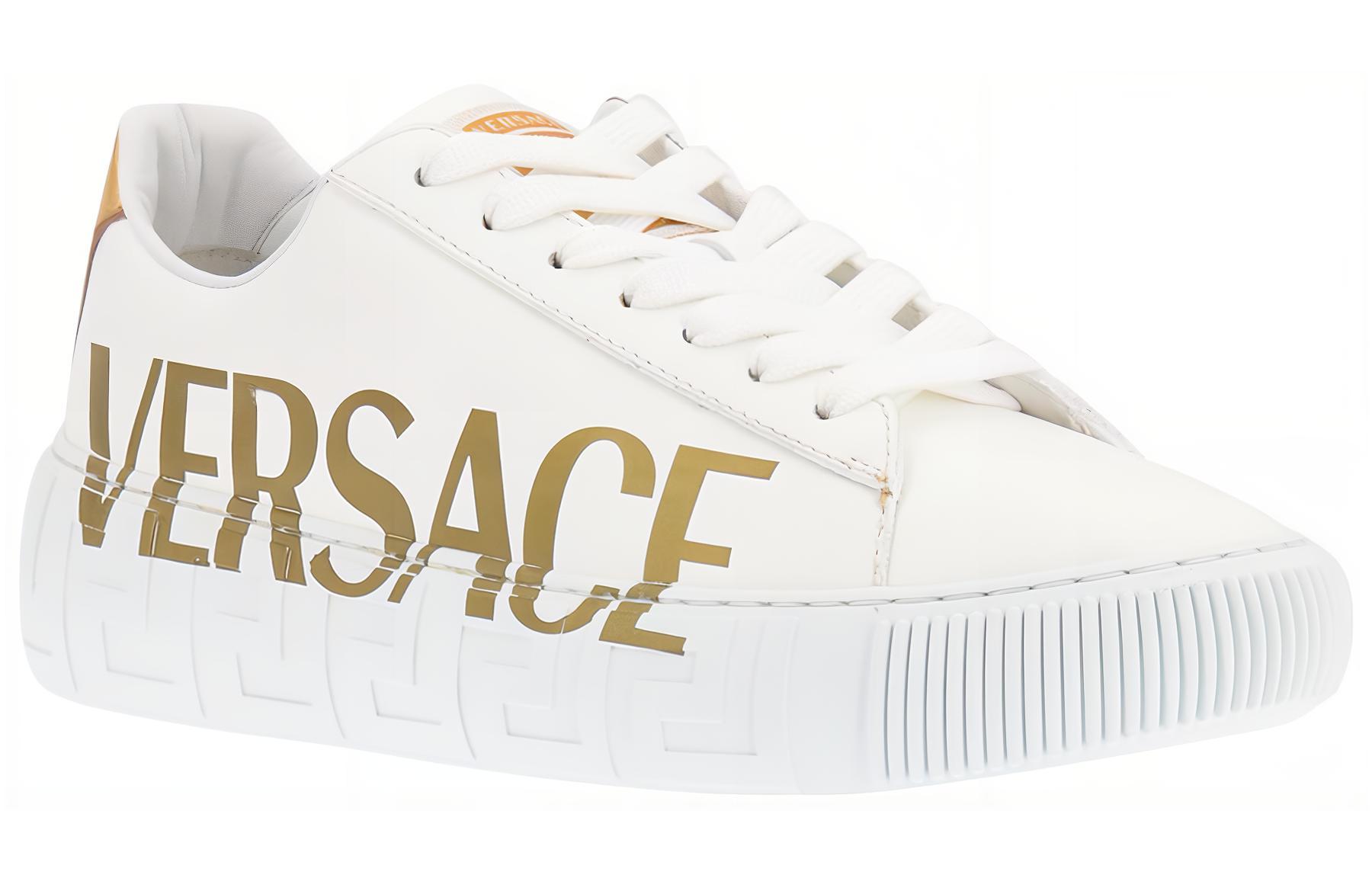 Lookbook (W) Versace Kulit Platform Rendah 'Putih Emas' 1004184-1A06574_2W110