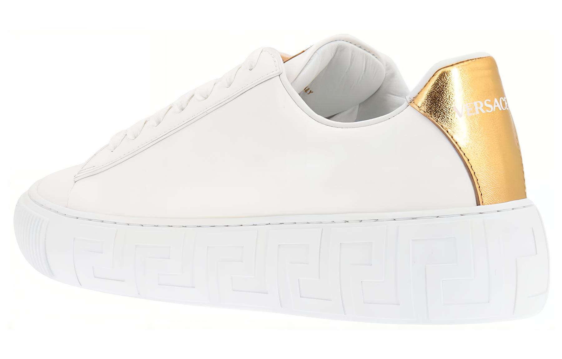 Shop (W) Versace Kulit Platform Rendah 'Putih Emas' 1004184-1A06574_2W110
