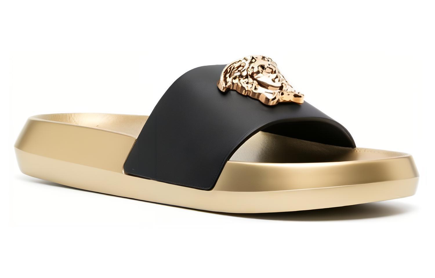 Lookbook VERSACE范思哲 皮革 柔軟舒適厚底 一字拖鞋 女款 黑金