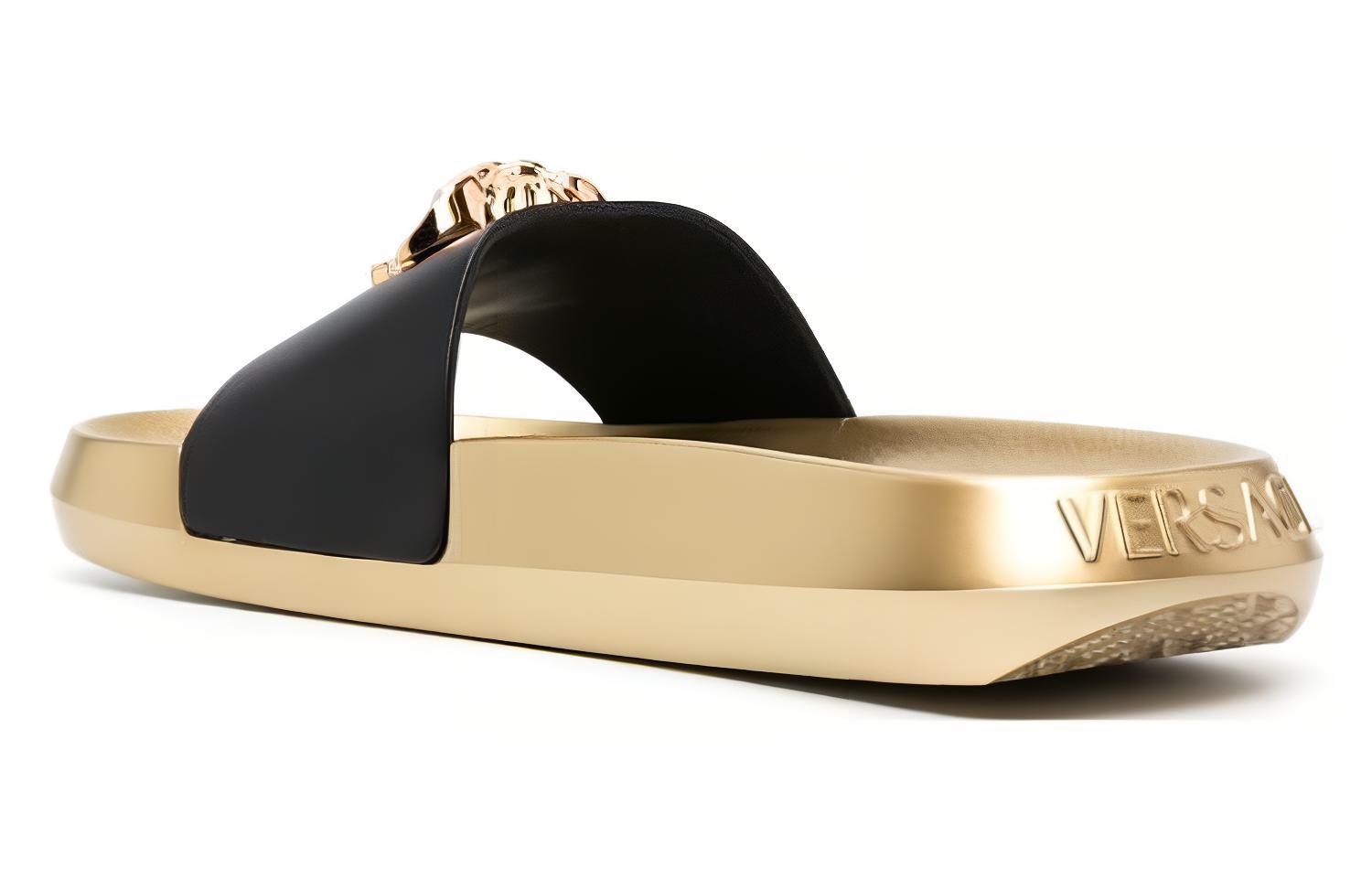 Purchase VERSACE范思哲 皮革 柔軟舒適厚底 一字拖鞋 女款 黑金