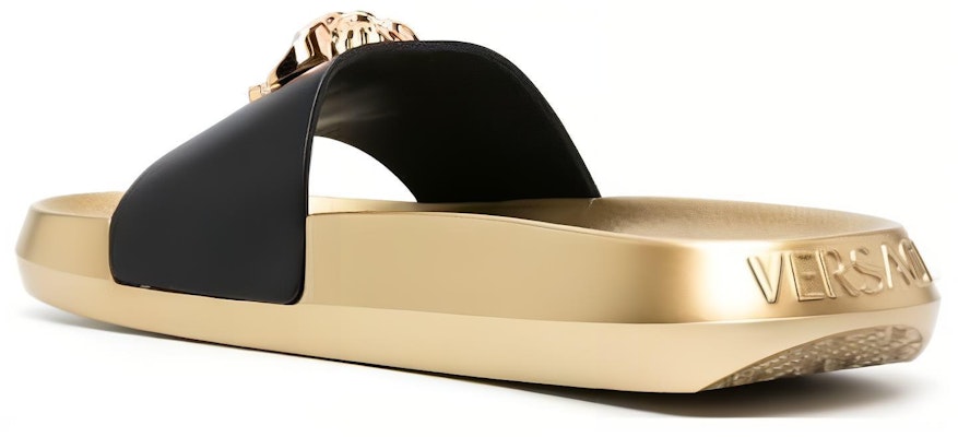 VERSACE范思哲 皮革 柔軟舒適厚底 一字拖鞋 女款 黑金 Purchase VERSACE范思哲 皮革 柔軟舒適厚底 一字拖鞋 女款 黑金