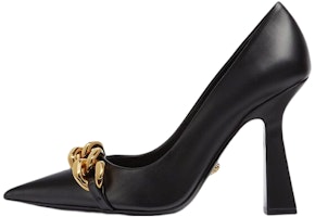 (Women) Versace Leather Pointed-Toe Chain-Embellished Block Heel 'Black' 1003733-DVT2P_1B00V (Women) Versace Leather Pointed-Toe Chain-Embellished Block Heel 'Black' 1003733-DVT2P_1B00V