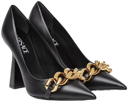 (W) Versace Leren Puntneus Chain-Detail Blokhak ''Zwart'' 1003733-DVT2P_1B00V Lookbook (W) Versace Leren Puntneus Chain-Detail Blokhak ''Zwart'' 1003733-DVT2P_1B00V