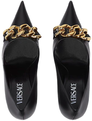 (W) Versace Leren Puntneus Chain-Detail Blokhak ''Zwart'' 1003733-DVT2P_1B00V Shop (W) Versace Leren Puntneus Chain-Detail Blokhak ''Zwart'' 1003733-DVT2P_1B00V
