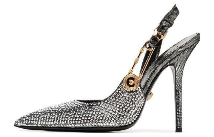 (Women) Versace Leather Pointed-Toe Slingback Stilettos 'Silver' DST561P-1A02768_1E01V