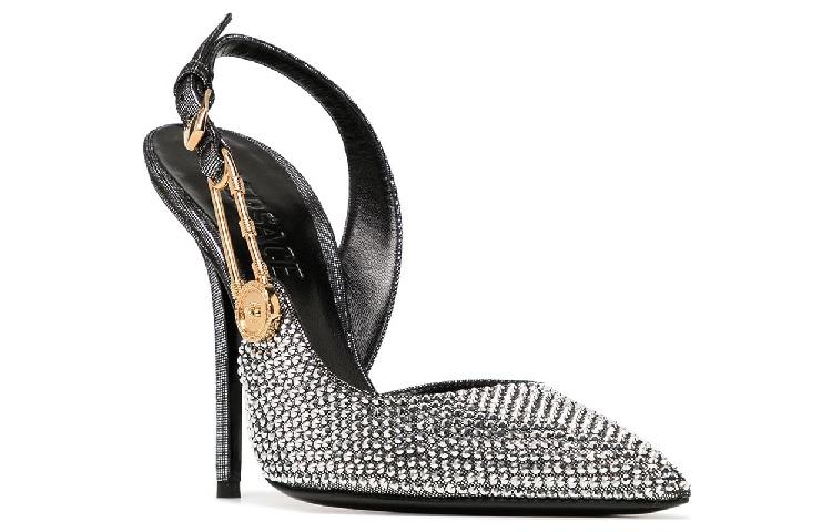 Order (W) Versace Sepatu Hak Tinggi Kulit Slingback Jari Lancip 'Perak' DST561P-1A02768_1E01V