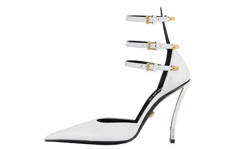 (Women) Versace Leather Pointed Toe Buckle Stiletto 'White' 1007256-DVT51_1W00L