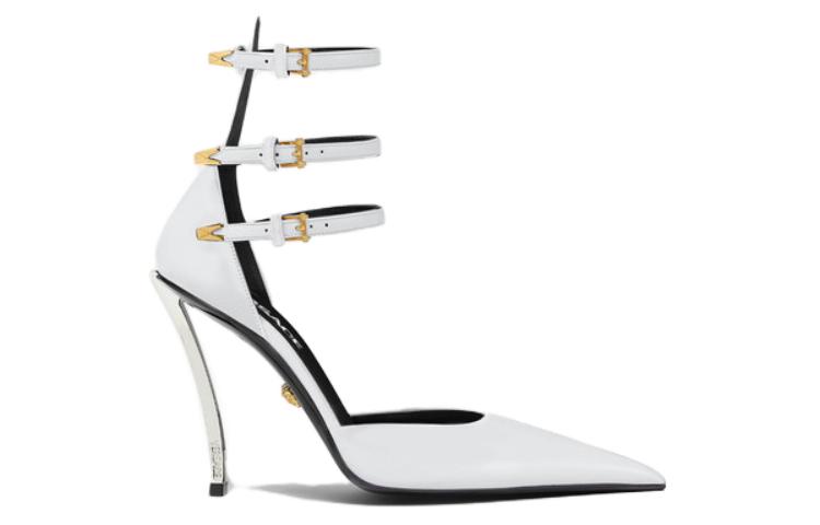 (W) Versace Leather Pointed Toe Buckle Stiletto 'White' 圖 2