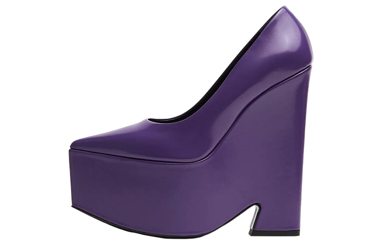 (W) Versace Leather Pointed Toe Chunky Heel 'Purple'