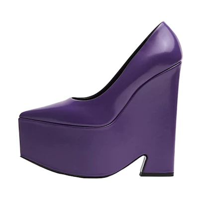 (W) Versace Leather Pointed Toe Chunky Heel 'Purple'