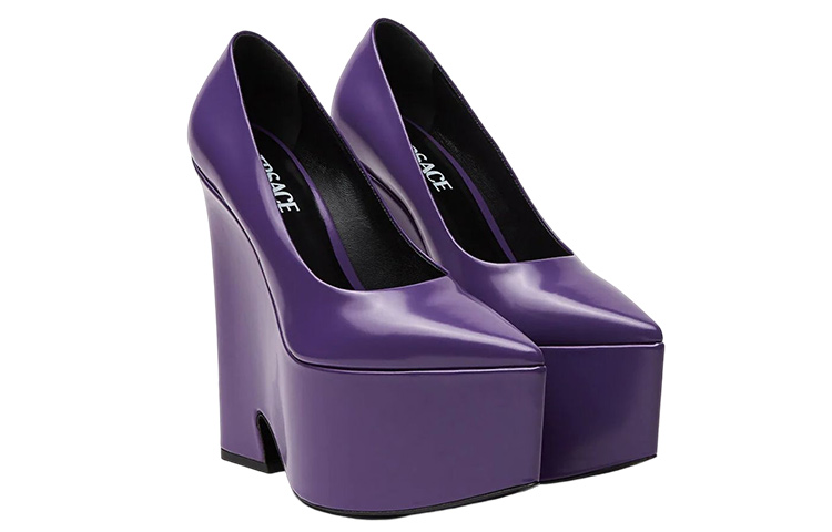 (W) Versace Leather Pointed Toe Chunky Heel 'Purple' 圖 2