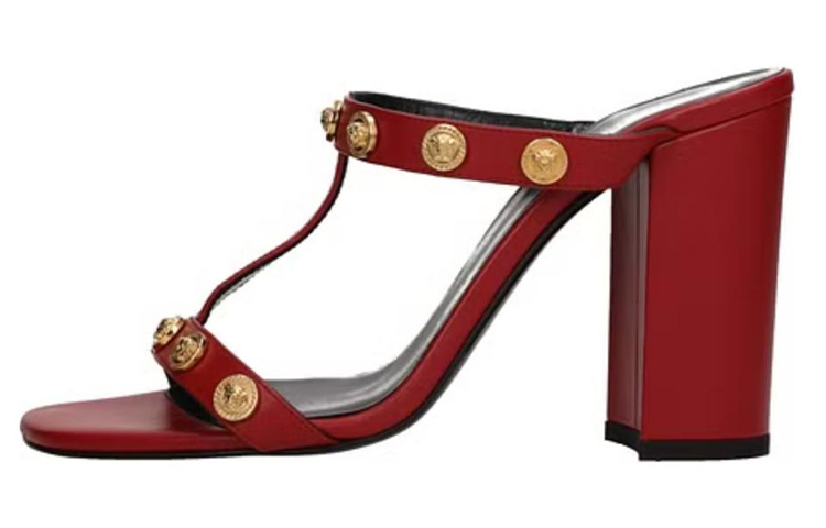 (W) Versace Leather Round-Toe Slide Sandal 'Red'