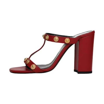 (W) Versace Leather Round-Toe Slide Sandal 'Red'