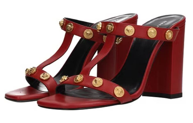 (W) Versace Leather Round-Toe Slide Sandal 'Red' 圖 2