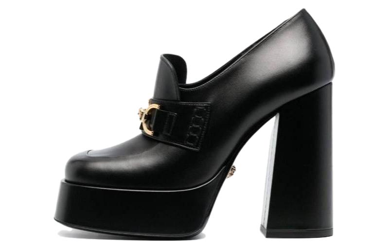 (Women) Versace Leather Round-Toe Slip-On Black 'Block Heel' 1010175-DVT2P_1B00V