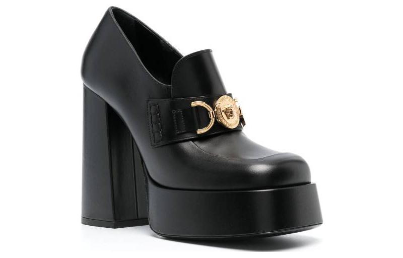 Order (W) Versace Zapatos Negros de Cuero Punta Redonda Tacón Bajo. 1010175-DVT2P_1B00V