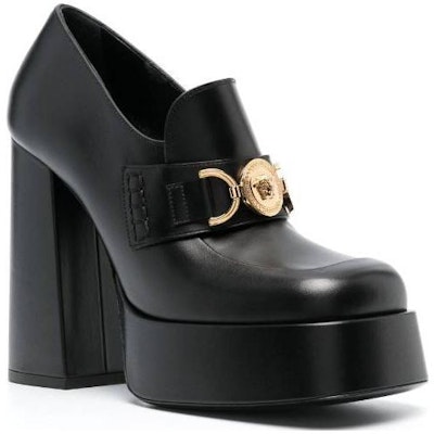 (Women) Versace Leather Round-Toe Slip-On Black 'Block Heel' 1010175-DVT2P_1B00V Order (Women) Versace Leather Round-Toe Slip-On Black 'Block Heel' 1010175-DVT2P_1B00V