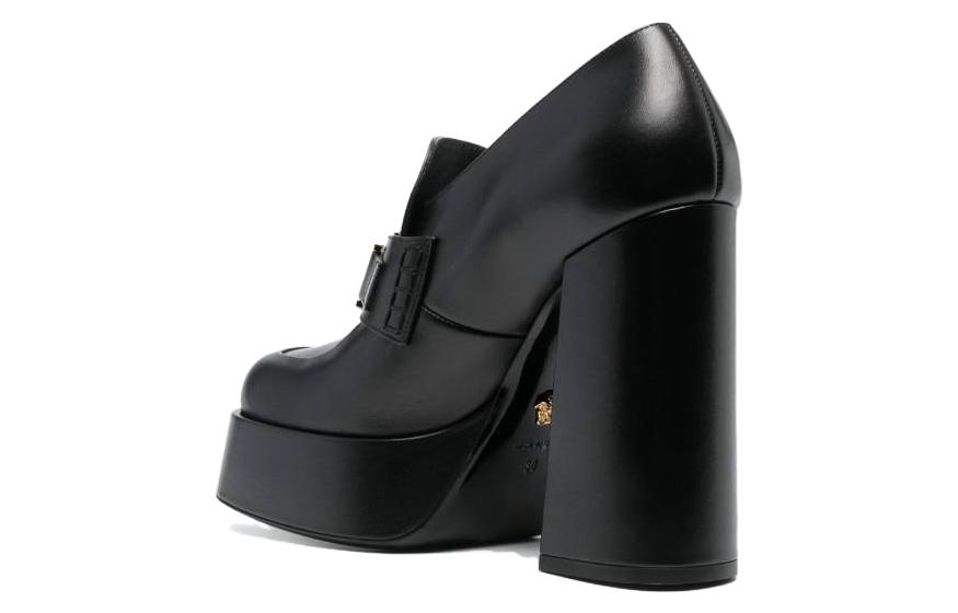 Shop (W) Versace Zapatos Negros de Cuero Punta Redonda Tacón Bajo. 1010175-DVT2P_1B00V