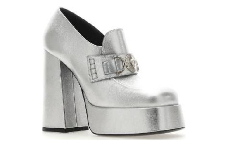 (W) Versace Leather Round Toe Slip-On 'Silver High Heel' 圖 2