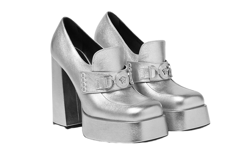 (W) Versace Leather Round Toe Slip-On 'Silver High Heel' 圖 3