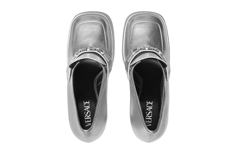 (W) Versace Leather Round Toe Slip-On 'Silver High Heel' 圖 4