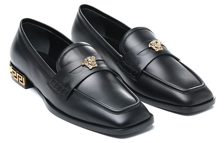 (W) Versace Leather Square-Toe Loafer 'Black' 圖 3