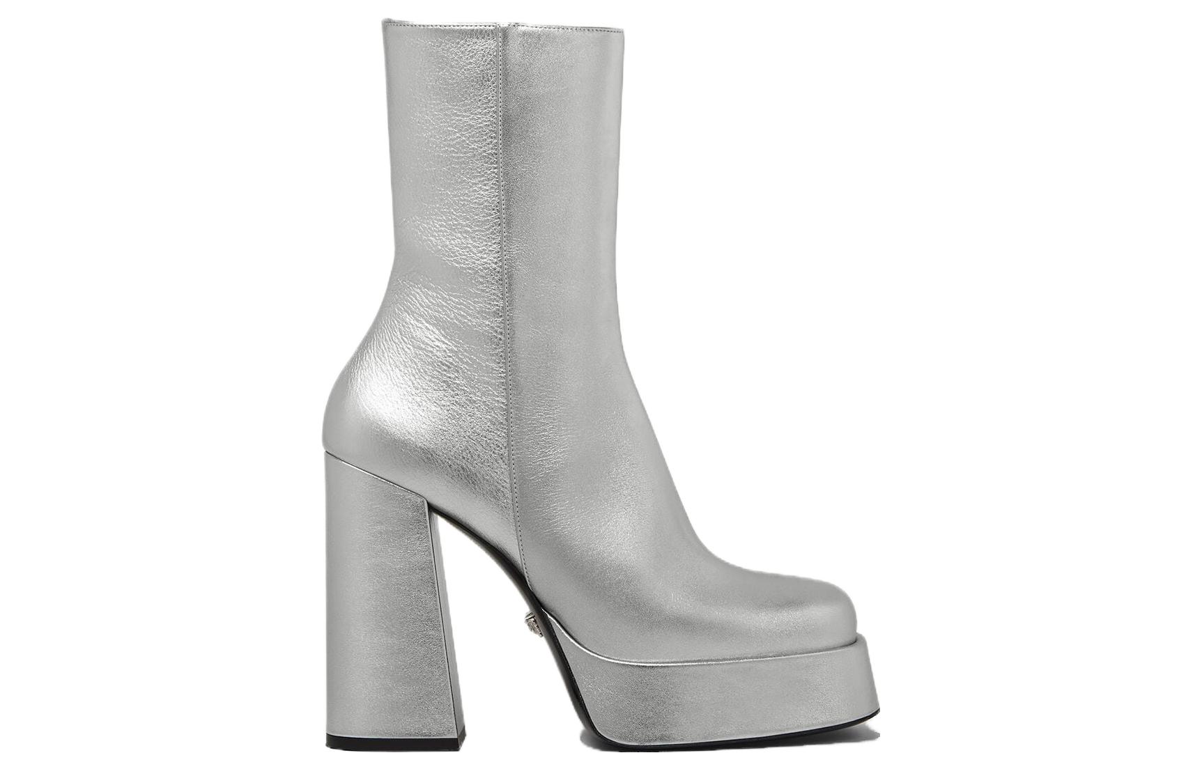 (W) Versace Leather Square Toe Zip Booties 'Silver' 圖 2