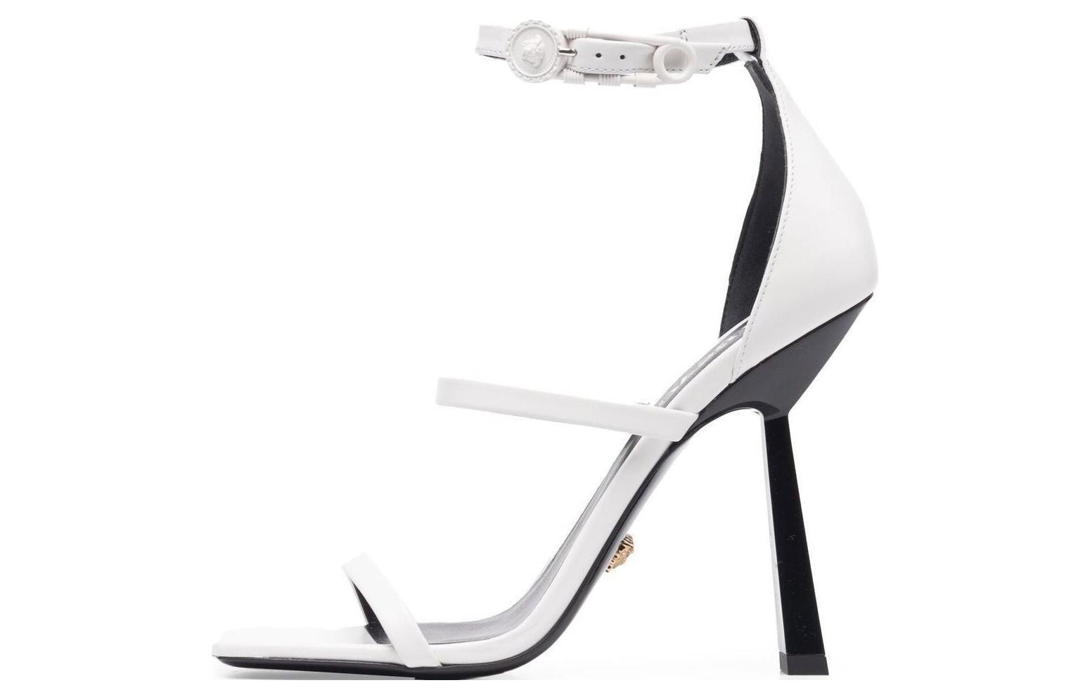 (Women) Versace Leather Stiletto Buckle Sandal 'Black and White' 1004674-1A03425-1W040