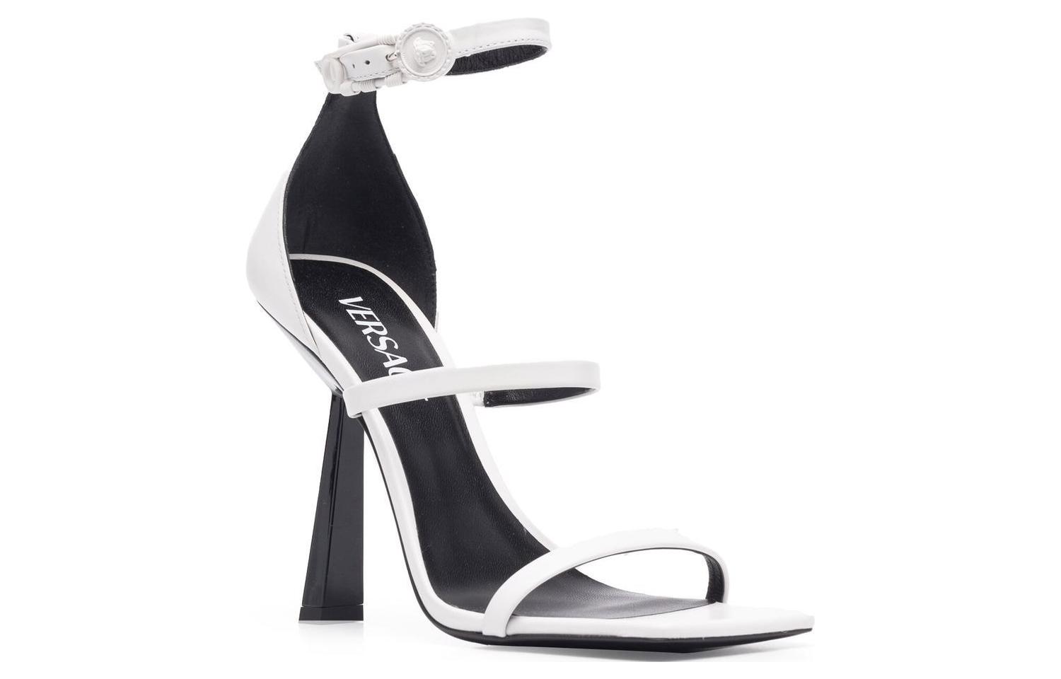 Order (W) Sandalia de Tacón Versace de Cuero con Hebilla 'Negro y Blanco' 1004674-1A03425-1W040