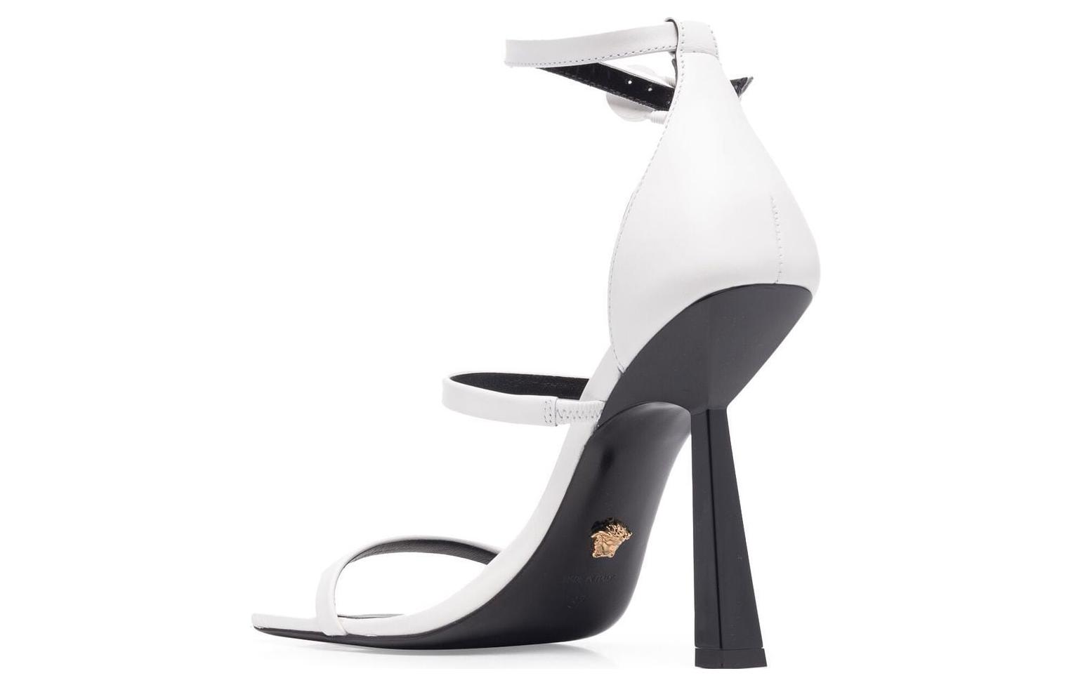 Shop (W) Sandalia de Tacón Versace de Cuero con Hebilla 'Negro y Blanco' 1004674-1A03425-1W040