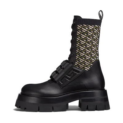 (W) Versace Leonidas Leather 'Black Motorcycle Boot'