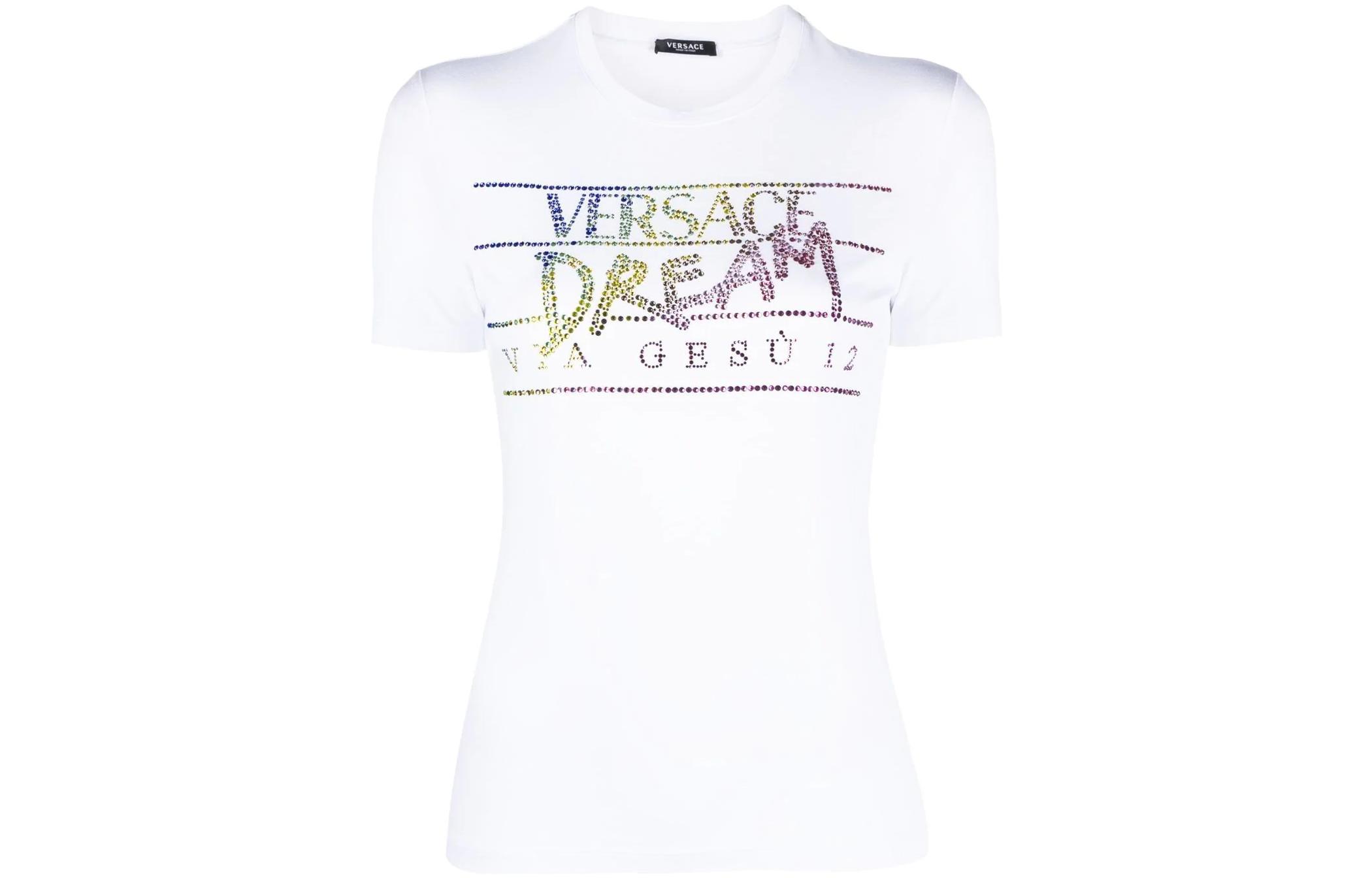 (Women) VERSACE Letter Crystal Embellished Casual Crewneck T-Shirt White (FW22) . 1006307-1A00769-2W070 圖 2