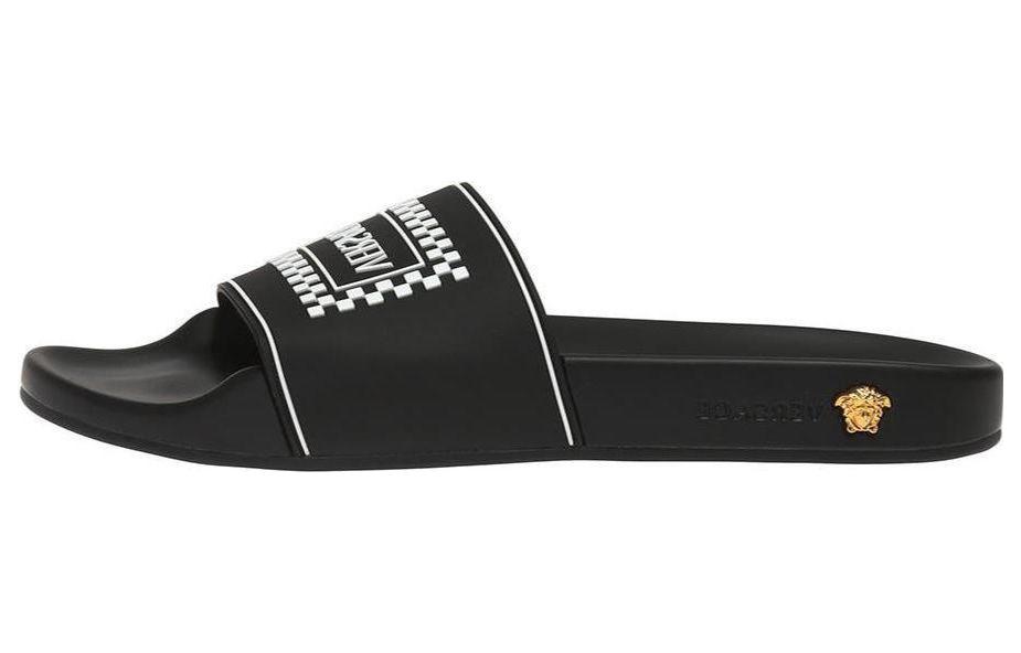 (W) Versace Logo Pool Slide 'Black Checkerboard'