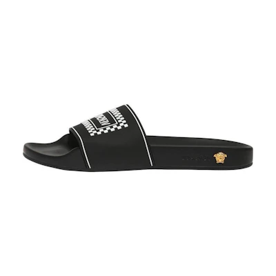 (W) Versace Logo Pool Slide 'Black Checkerboard'