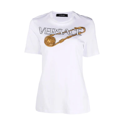 (Women) VERSACE Logo Print Crew Neck Short Sleeve T-Shirt - White 10015181-A01124-1W010